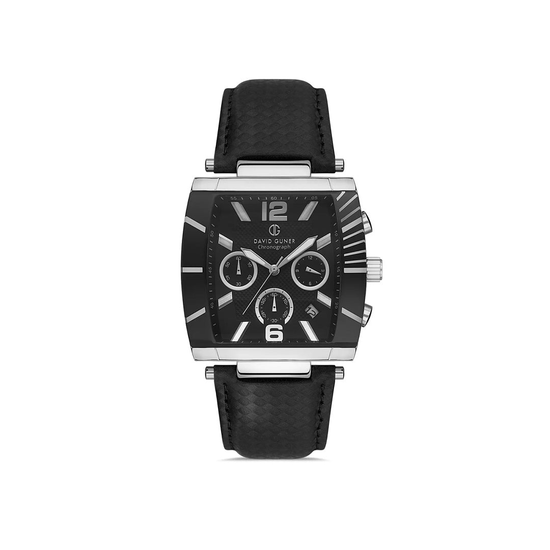 DAVID GUNER SILVER-PLATED BLACK-DIAL MEN'S WRISTWATCH DG-8056GB-J2