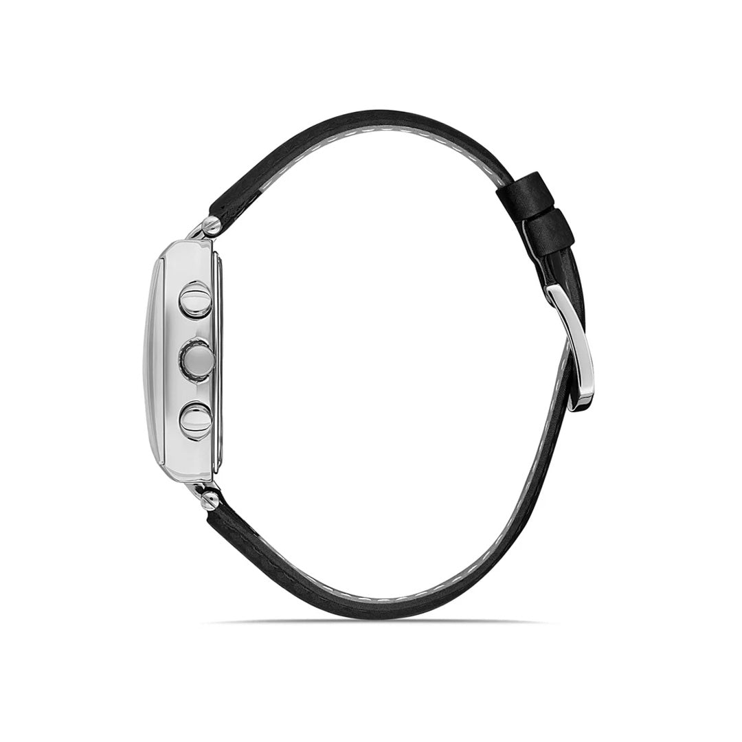 DAVID GUNER SILVER-PLATED BLACK-DIAL MEN'S WRISTWATCH DG-8056GB-J2