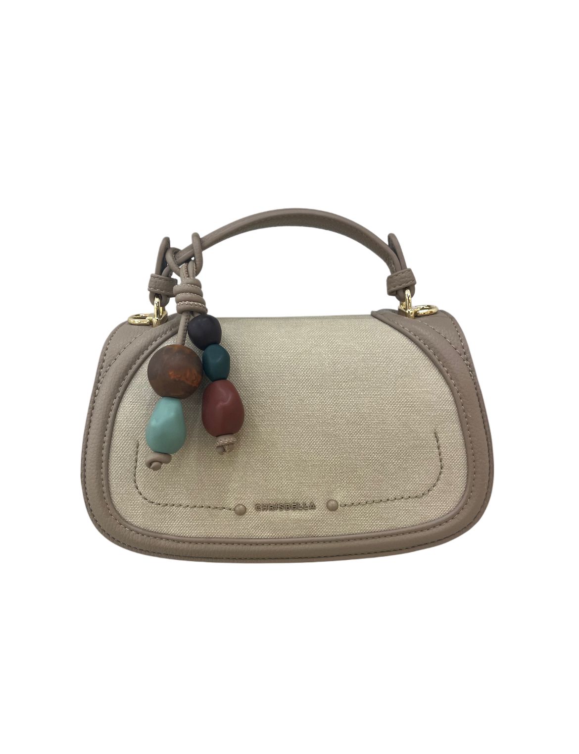 Chrisbella Beige Handbag with Color Bead Charm