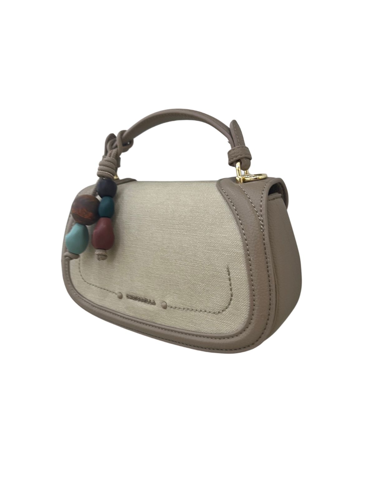 Chrisbella Beige Handbag with Color Bead Charm