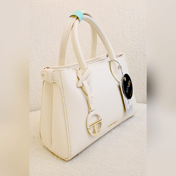 Stylish White Top Handle Tote Bag for Women with Zipper & Adjustable Strap - Image 2