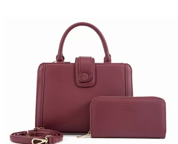 Classic Structured Leather Handbag Set with Matching Wallet